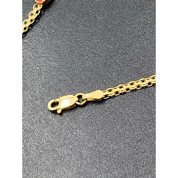 Yellow Gold 14k Italy Byzantine Woven Style Five Oval Coral Cabochons Bracelet - Picture 6 of 10